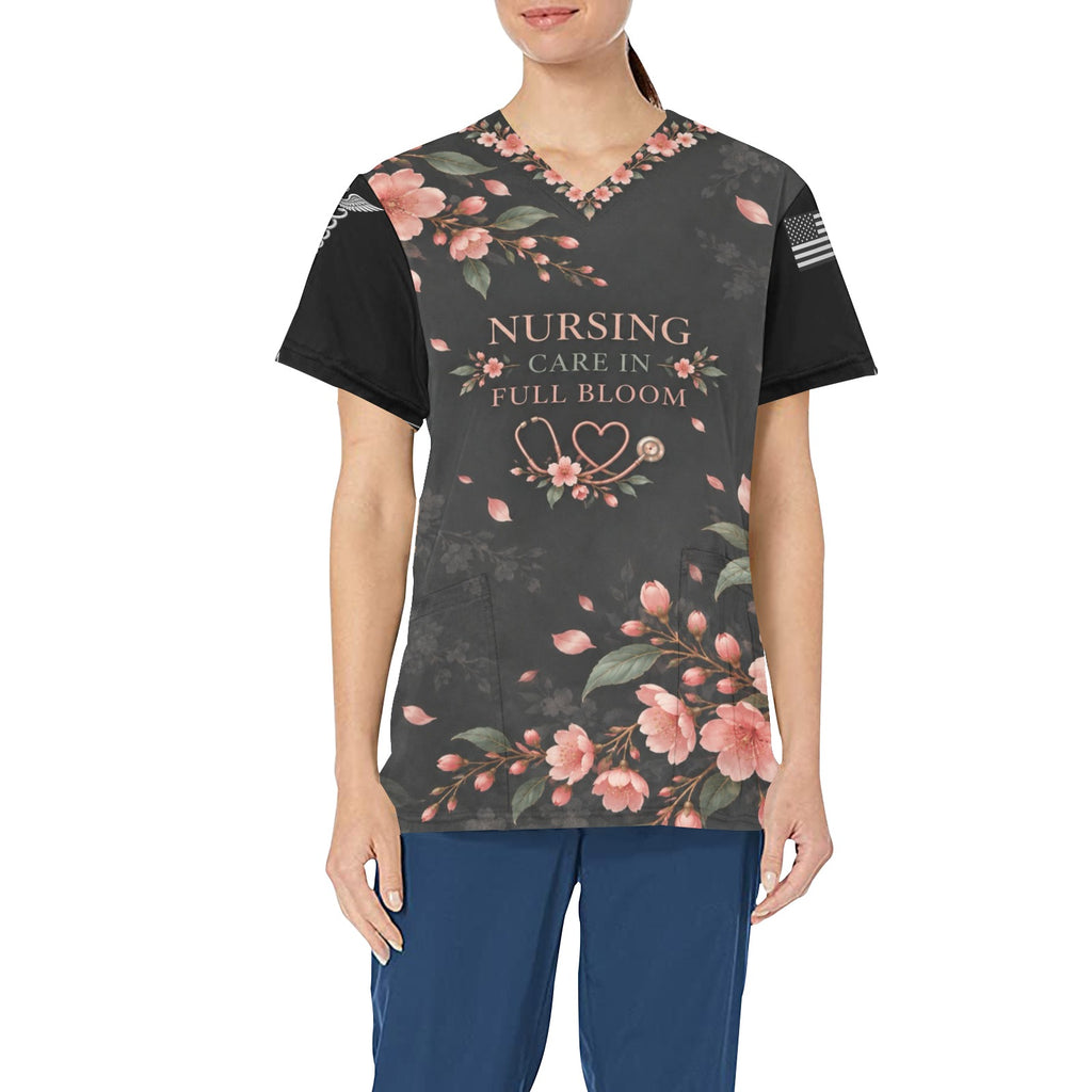 Sakura Shift — Nursing All-Over Print Scrub Top