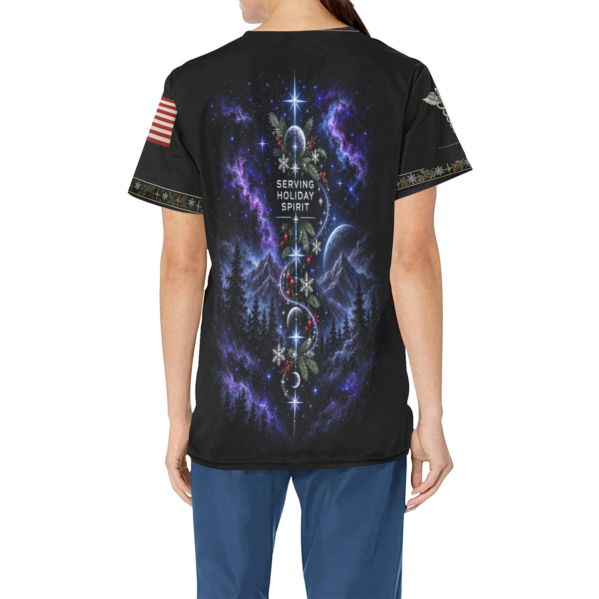 Holiday Crew — Space Force Christmas All-Over Print Scrub Top