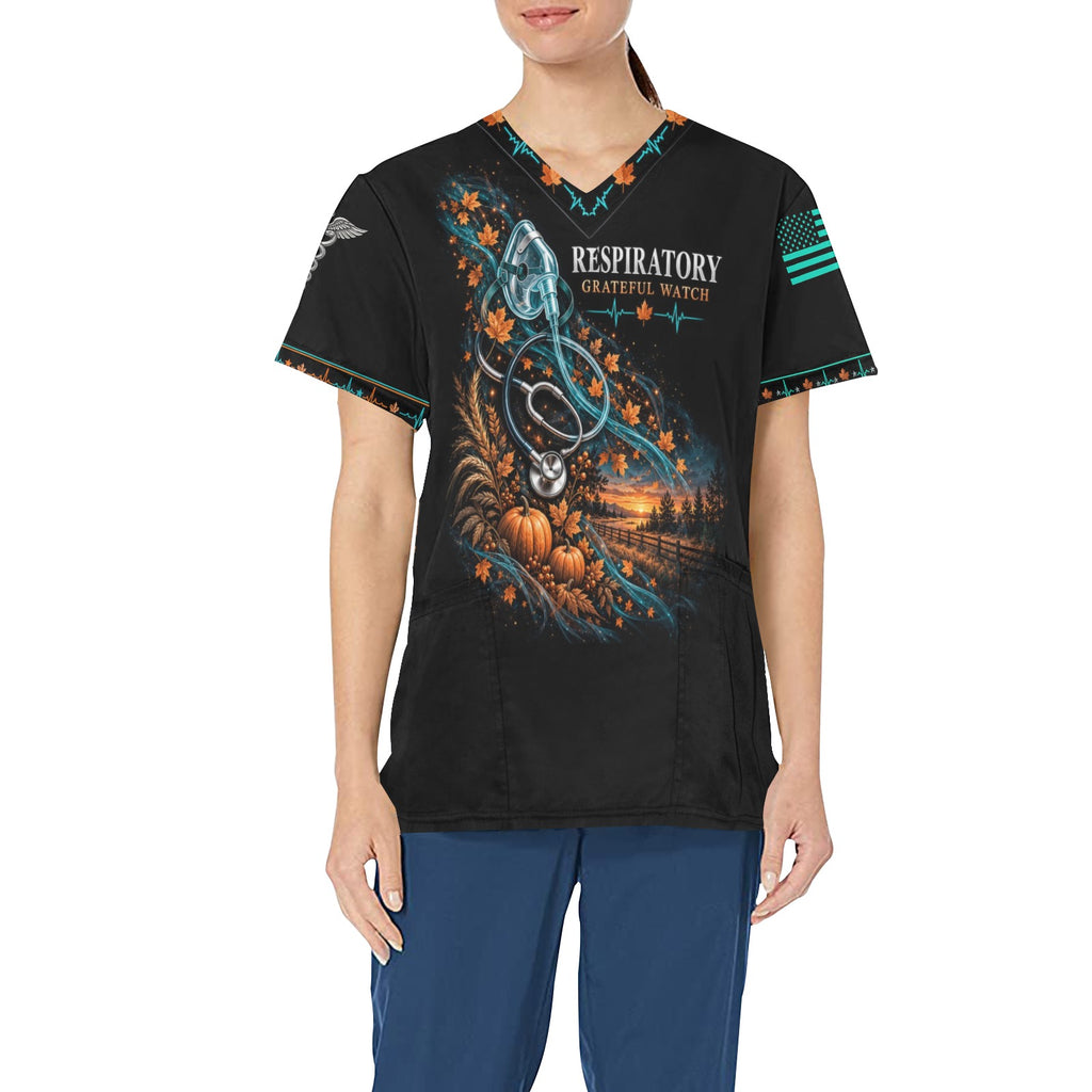 Grateful Watch — Respiratory Thanksgiving All-Over Print Scrub Top