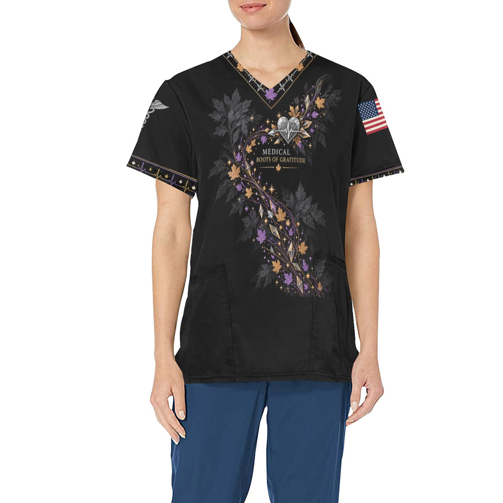 Roots of Gratitude — Medical Thanksgiving All-Over Print Scrub Top