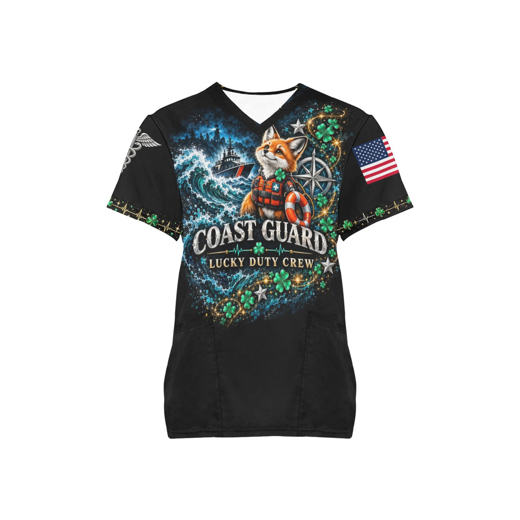 Lucky Duty Crew — Coast Guard St. Patrick's Day All-Over Print Scrub Top