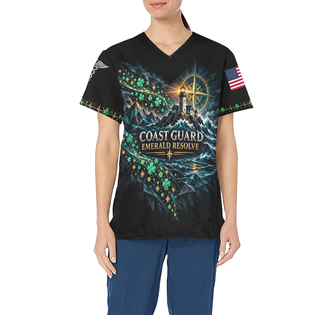 Emerald Resolve — Coast Guard St. Patrick's Day All-Over Print Scrub Top