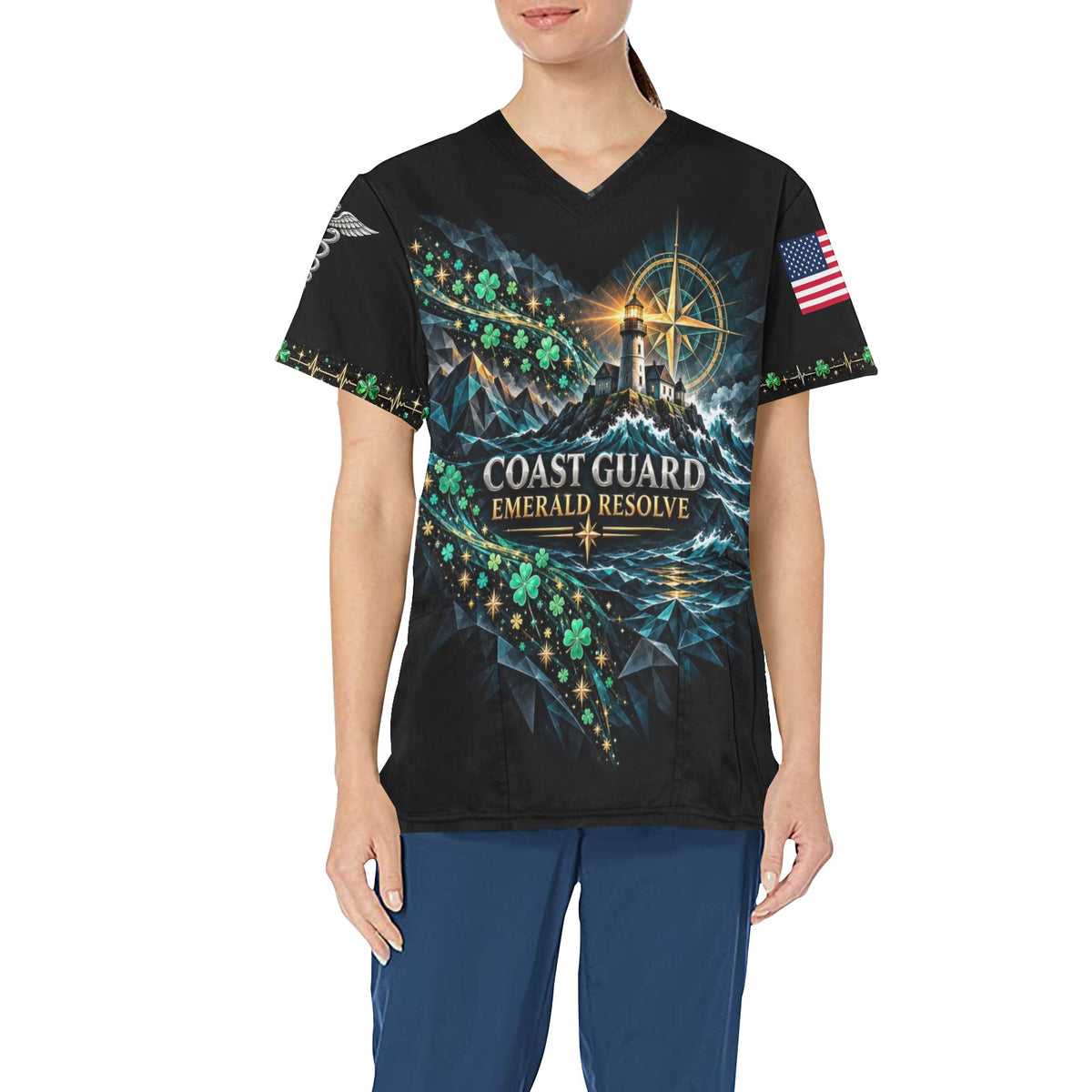 Emerald Resolve — Coast Guard St. Patrick's Day All-Over Print Scrub Top