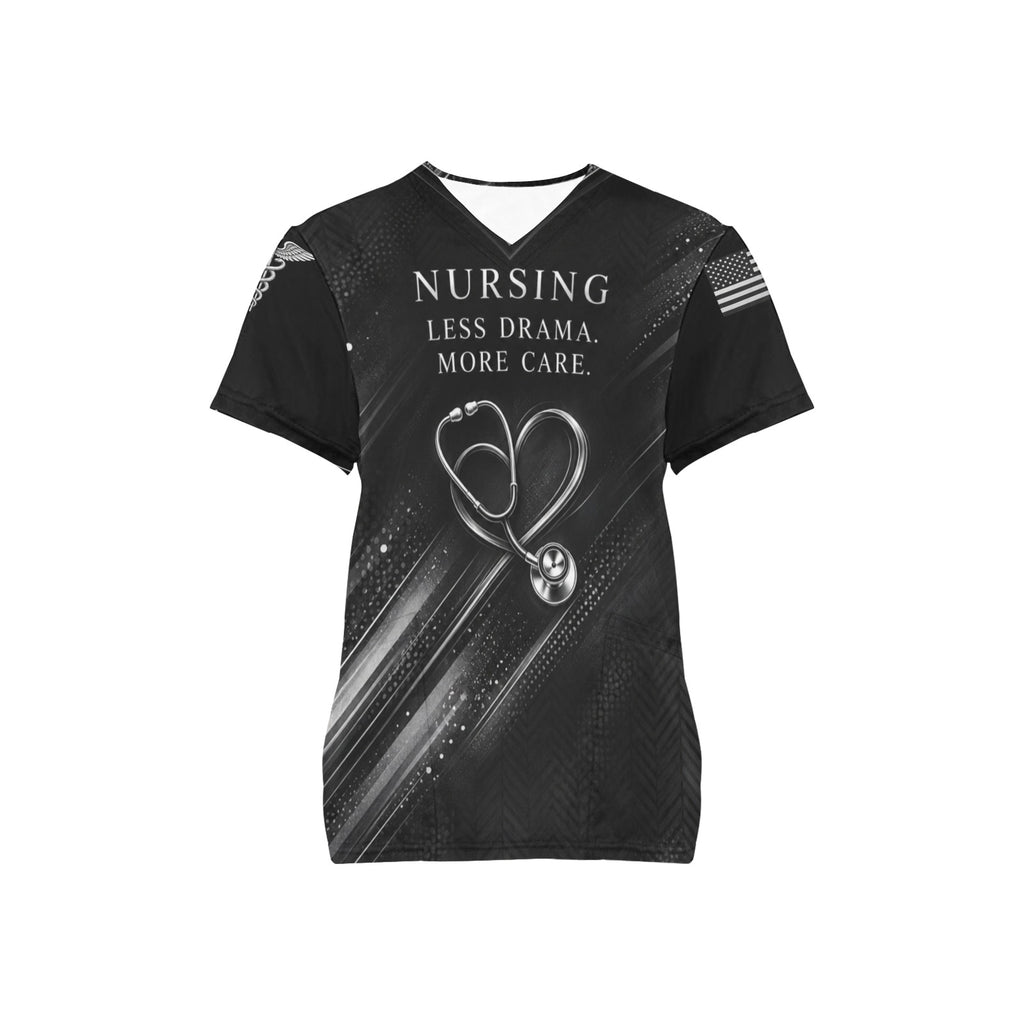 Monochrome Shift — Nursing All-Over Print Scrub Top
