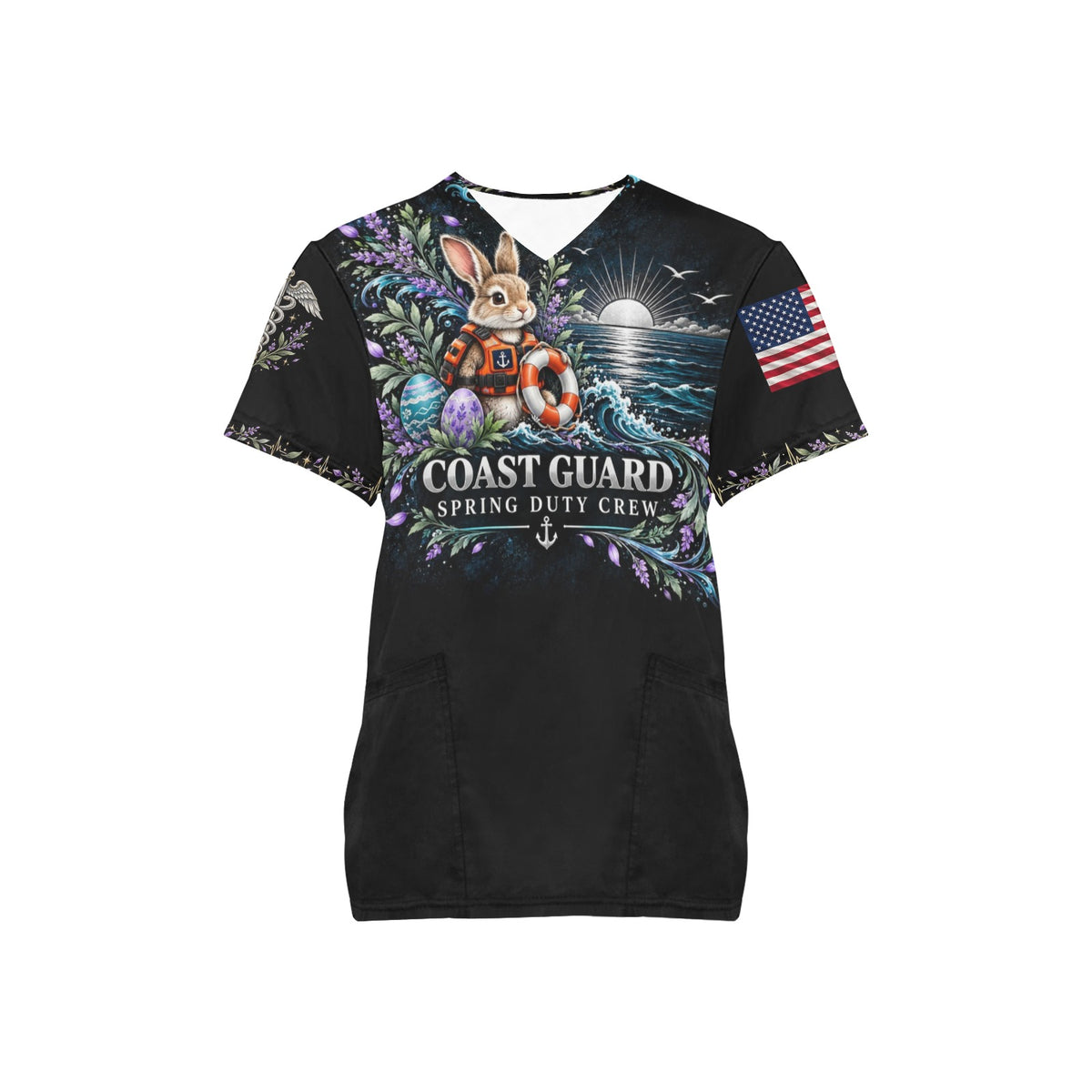 Spring Duty Crew — Coast Guard Easter All-Over Print Scrub Top