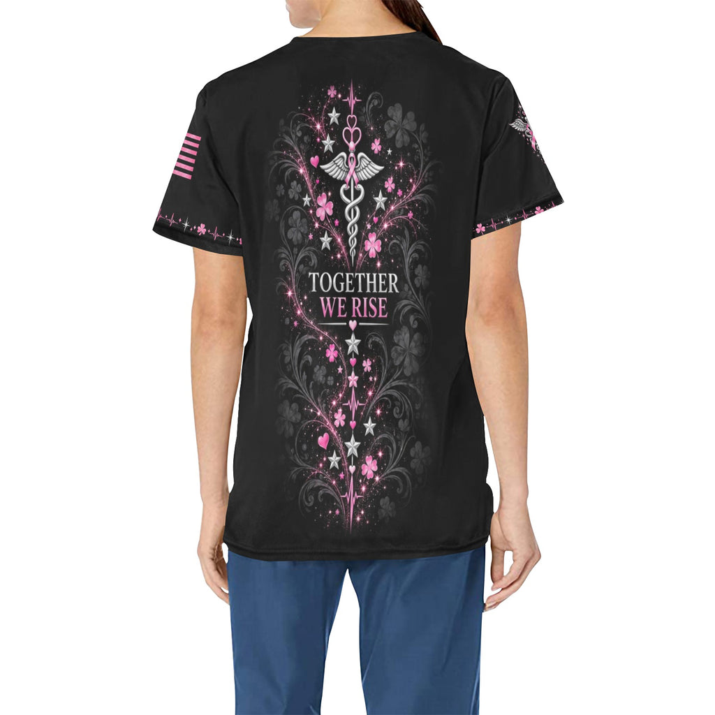 Lucky Duty Crew — Breast Cancer Awareness St. Patrick's Day All-Over Print Scrub Top