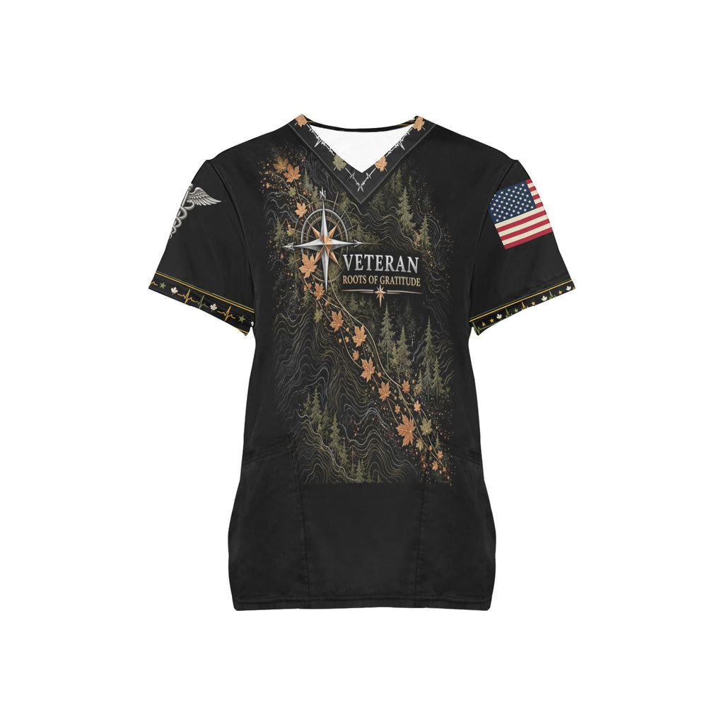 Roots of Gratitude — Veterans Thanksgiving All-Over Print Scrub Top
