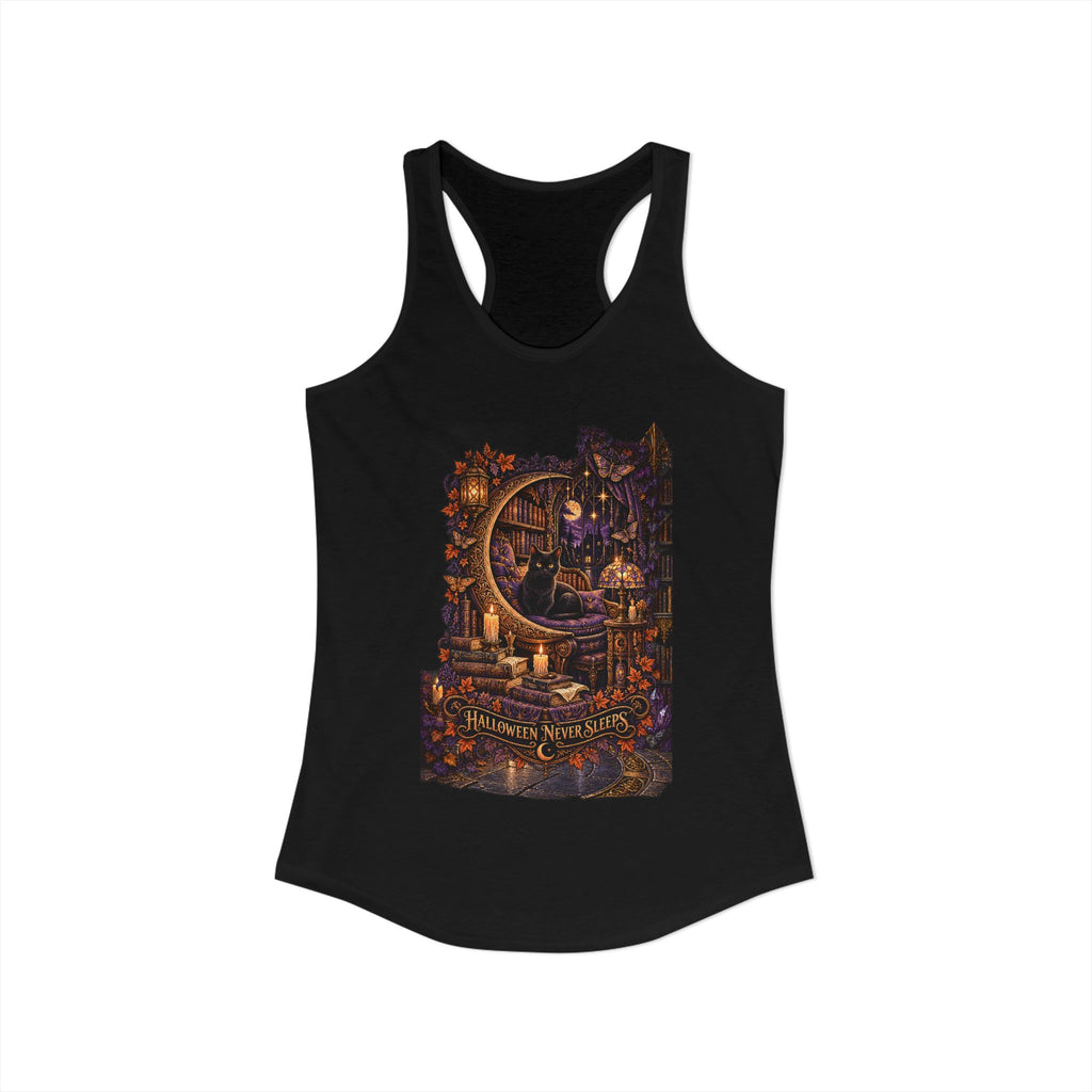 Halloween Never Sleeps — The Black Cat Oracle Women’s Racerback Tank