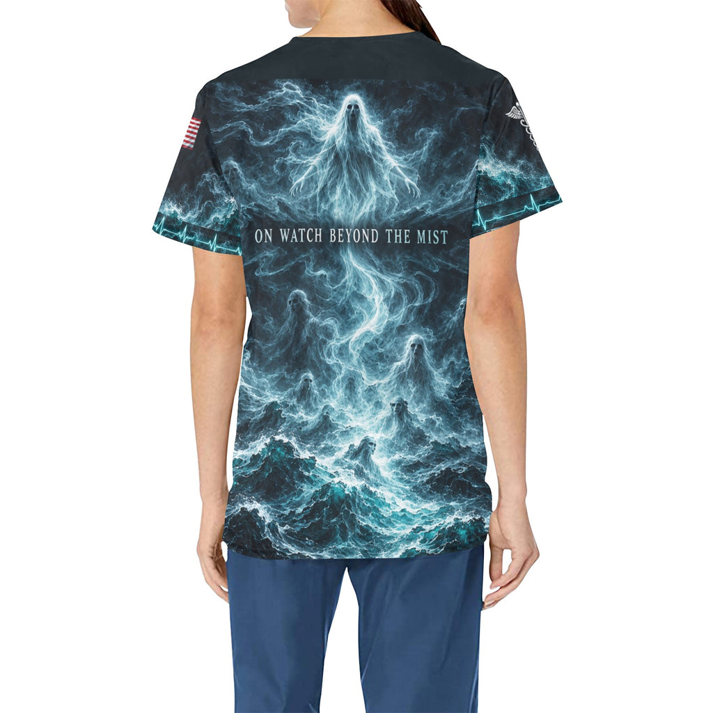 Phantom Tide — Navy Halloween All-Over Print Scrub Top