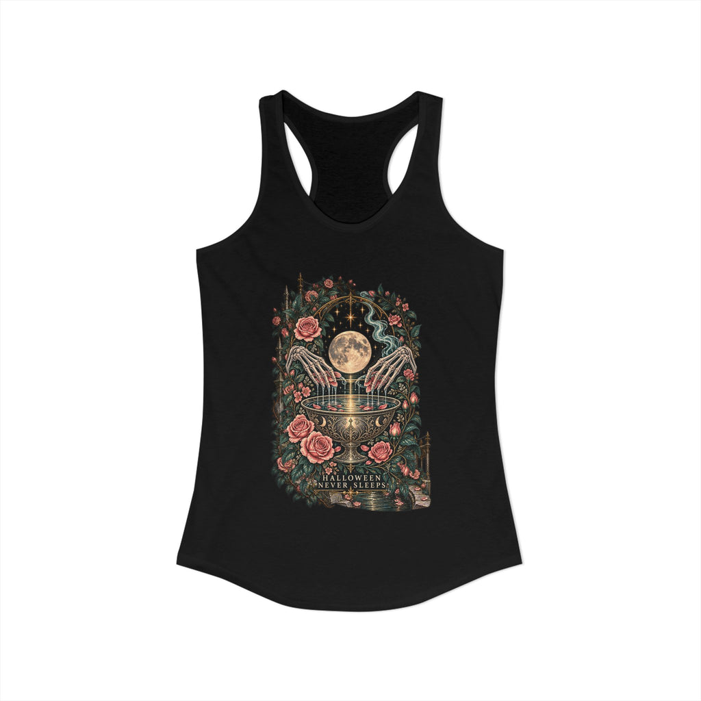 Halloween Never Sleeps — Rosewater Moon Ritual Women’s Racerback Tank