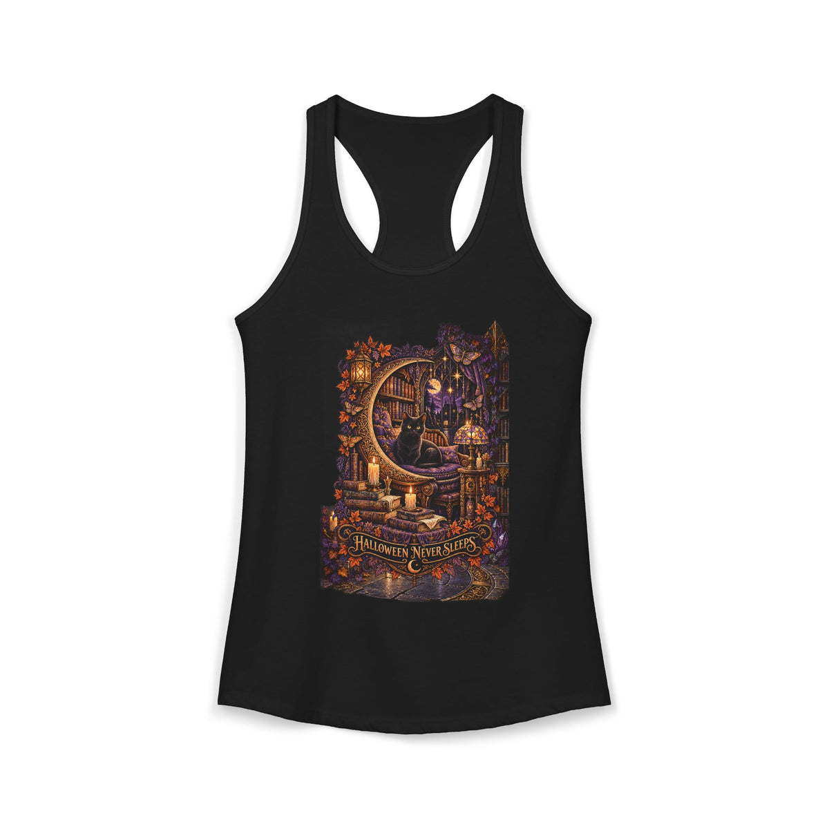 Halloween Never Sleeps — The Black Cat Oracle Women’s Racerback Tank