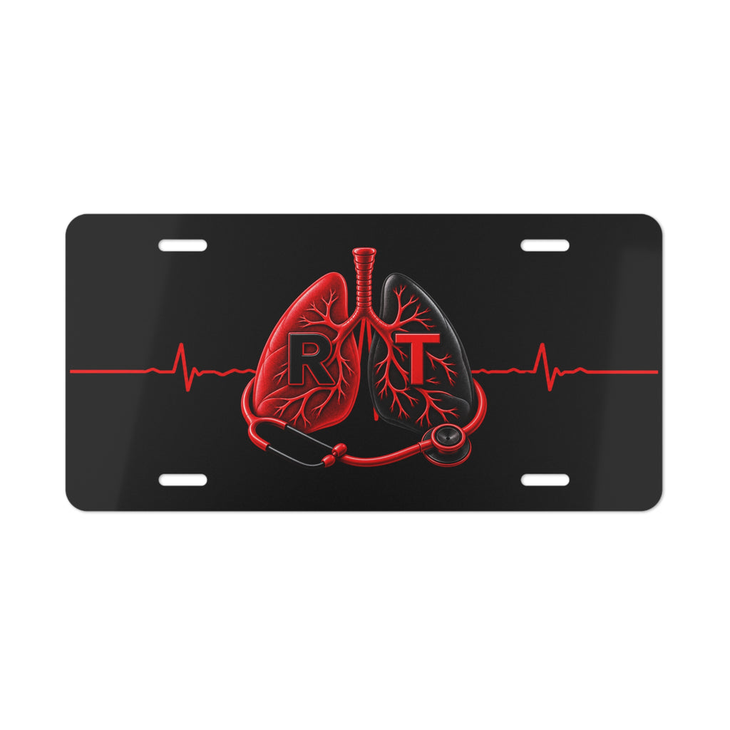 Respiratory Therapist Vanity Plate — Red Lungs, Stethoscope & EKG License Plate