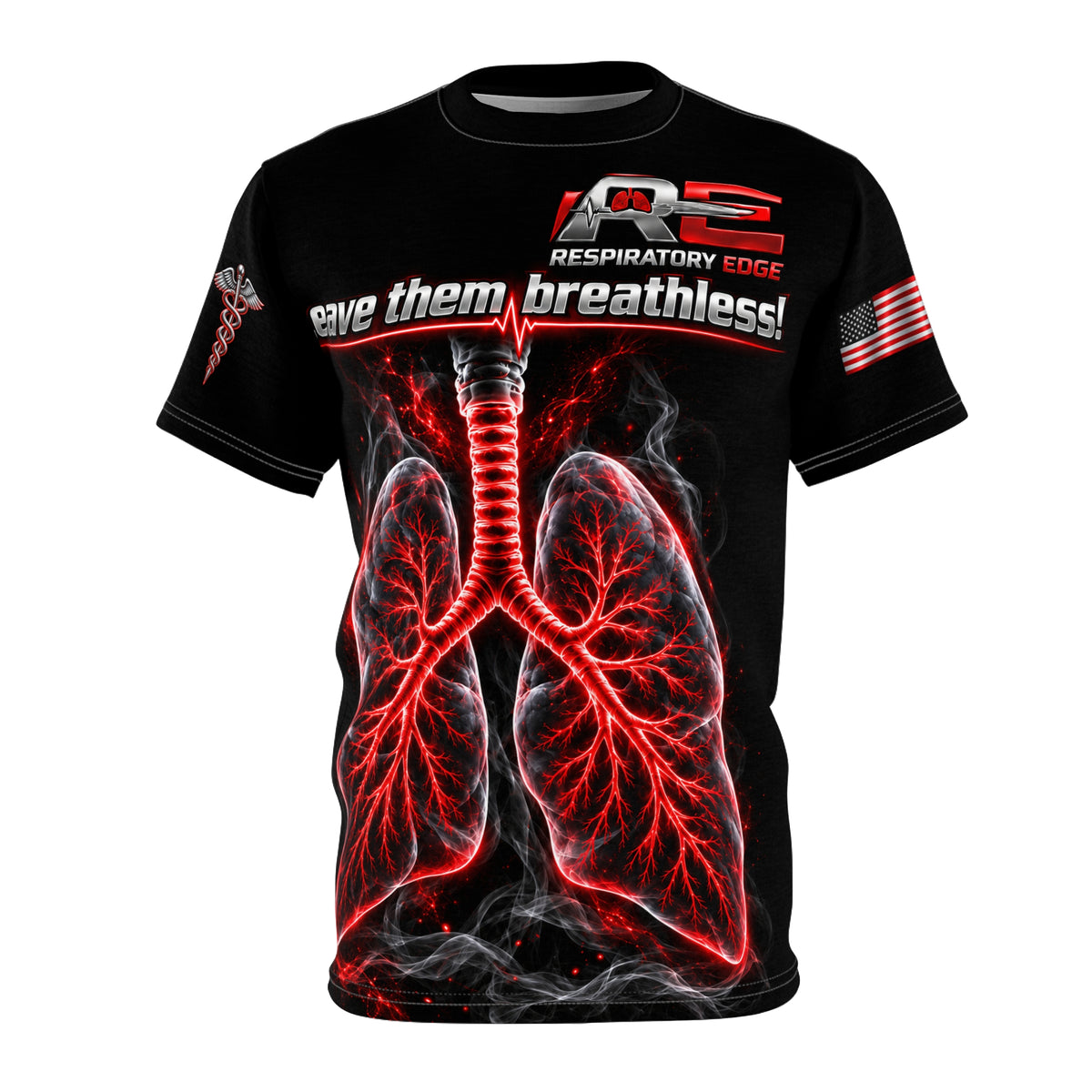 Crimson Ignition Lung T-Shirt — Respiratory Edge Shoulder Logo