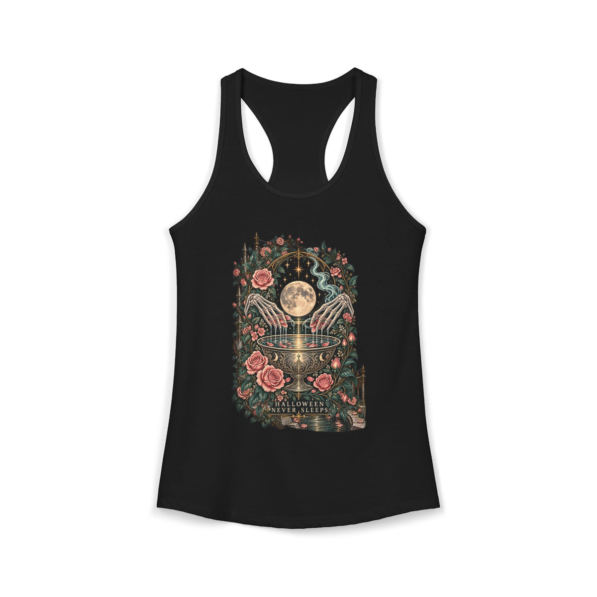Halloween Never Sleeps — Rosewater Moon Ritual Women’s Racerback Tank