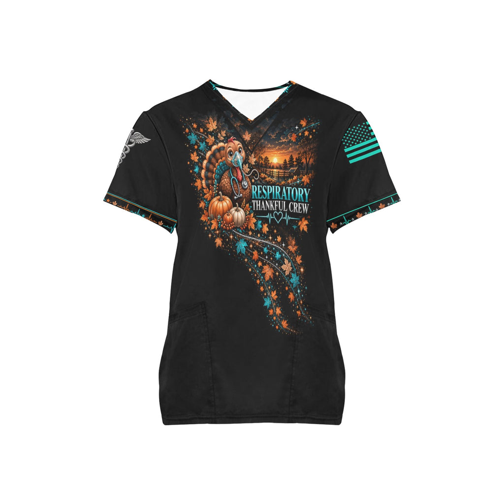 Thankful Crew — Respiratory Thanksgiving All-Over Print Scrub Top