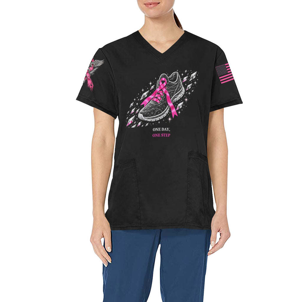 One Day One Step — All-Over Print Scrub Top