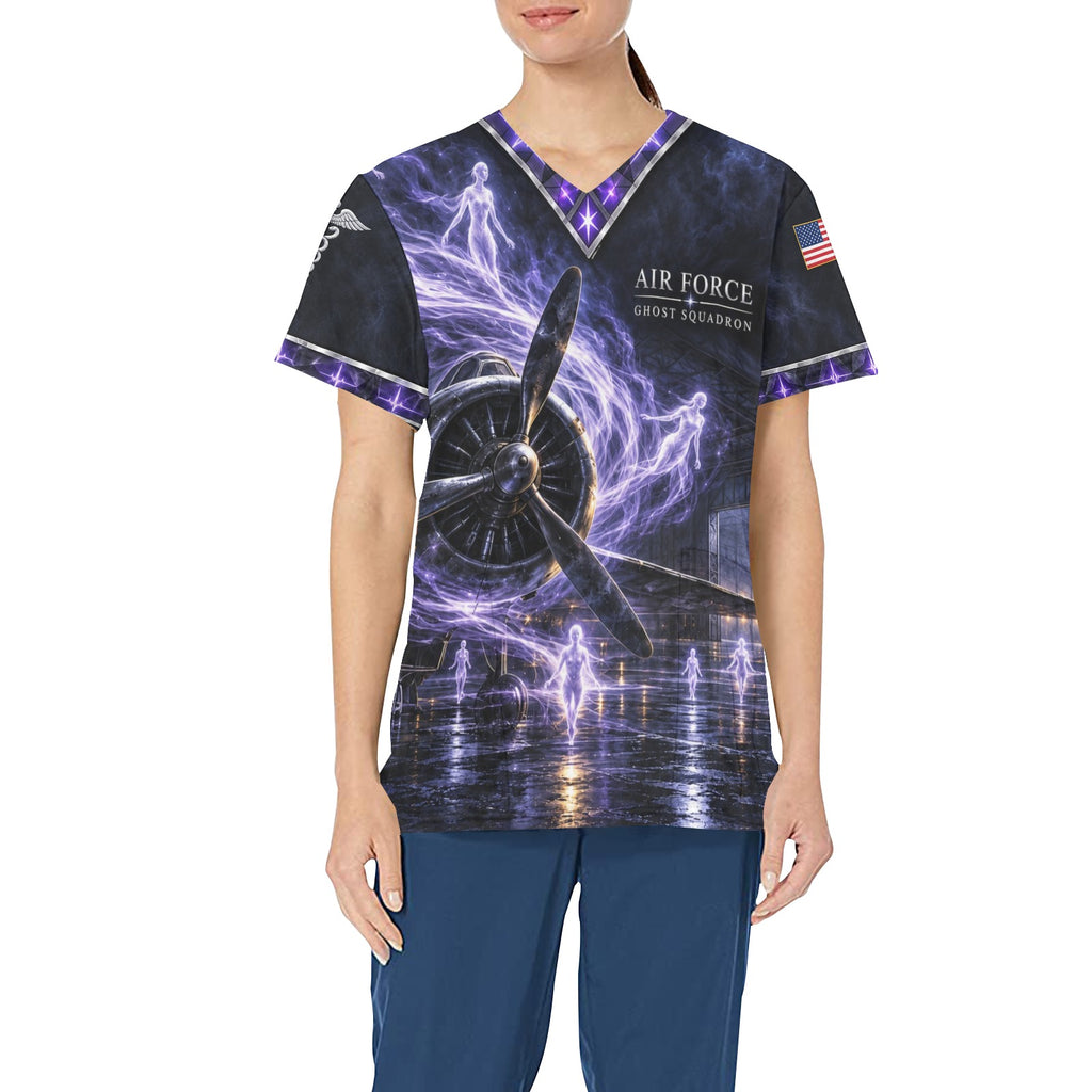 Ghost Squadron — Air Force Halloween All-Over Print Scrub Top
