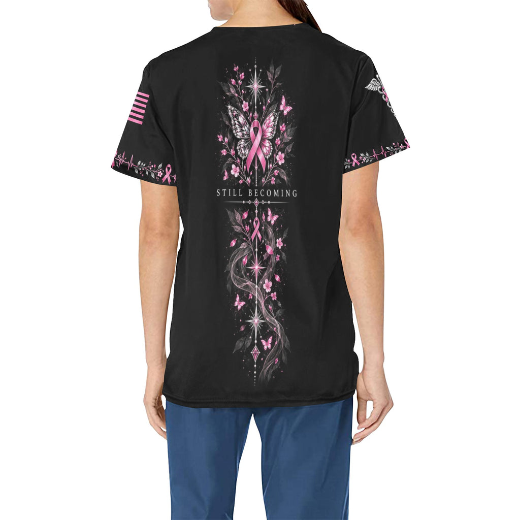 Wings of Renewal — Breast Cancer Awareness Easter All-Over Print Scrub Top