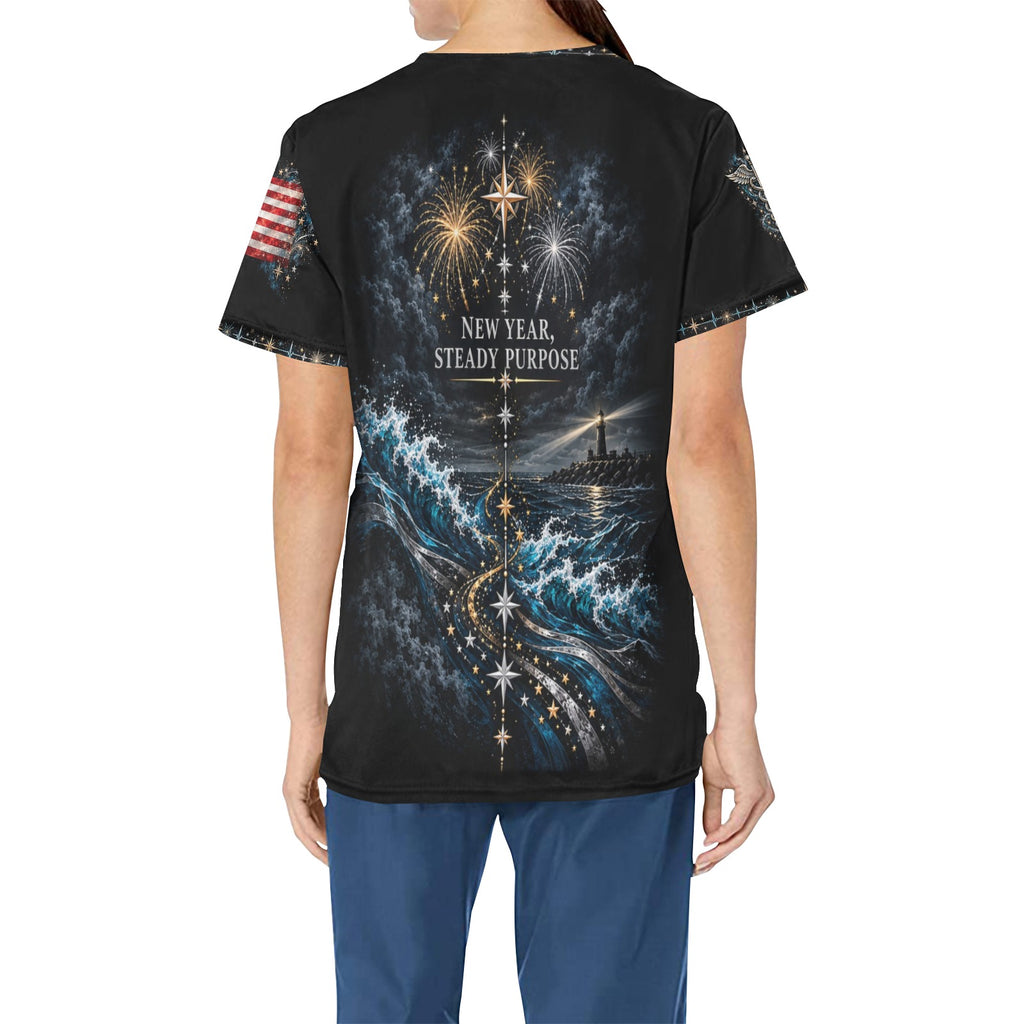 Midnight Resolve — Coast Guard New Year's All-Over Print Scrub Top