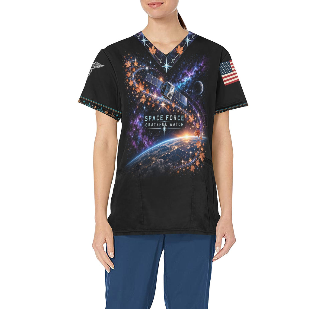 Grateful Watch — Space Force Thanksgiving All-Over Print Scrub Top