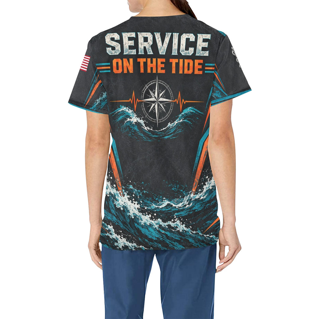 Service on the Tide — Coast Guard Veteran All-Over Print Scrub Top