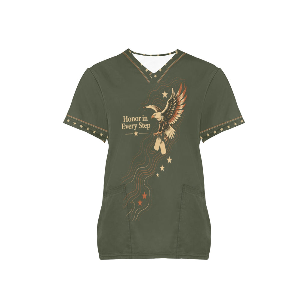 Honor in Every Step — Veteran All-Over Print Scrub Top