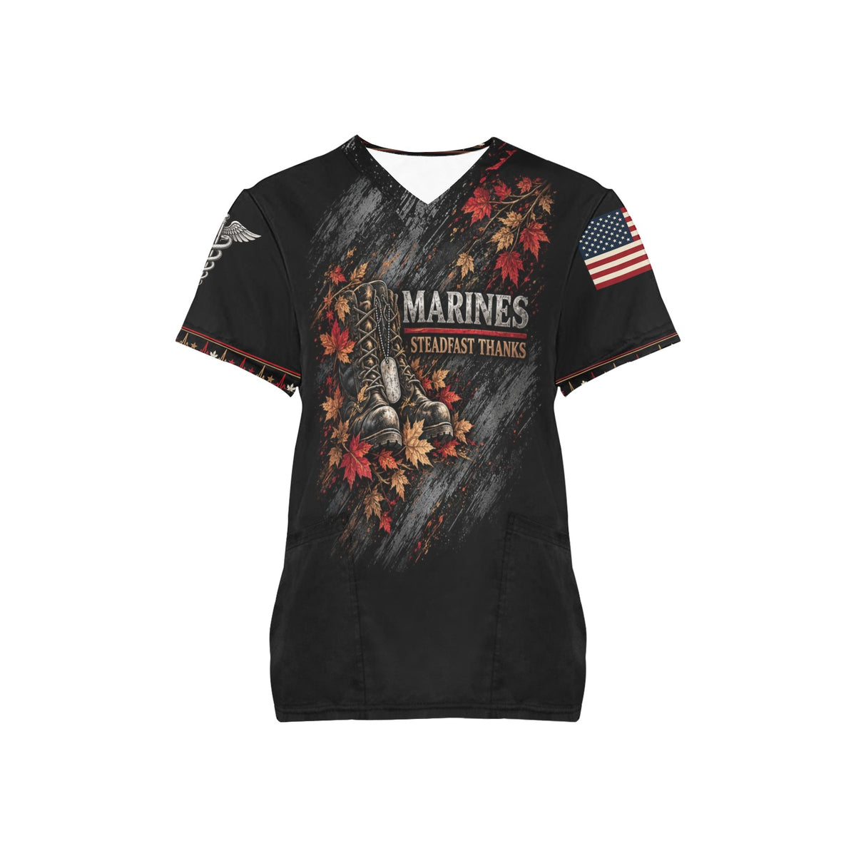 Steadfast Thanks — Marine Corps Thanksgiving All-Over Print Scrub Top