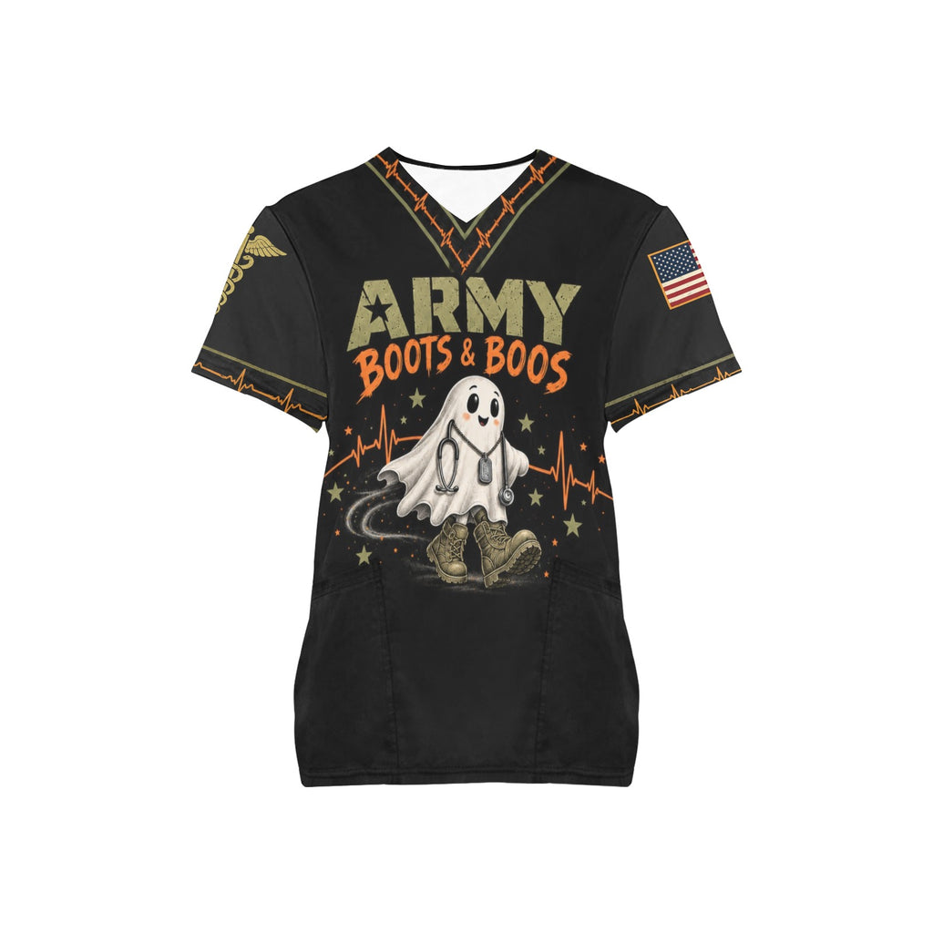 Boots & Boos — Army Halloween All-Over Print Scrub Top