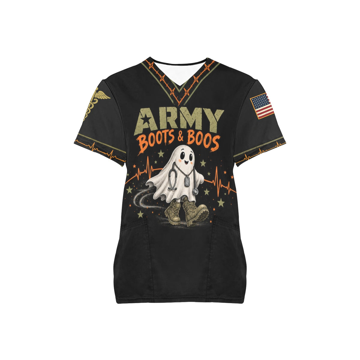 Boots & Boos — Army Halloween All-Over Print Scrub Top