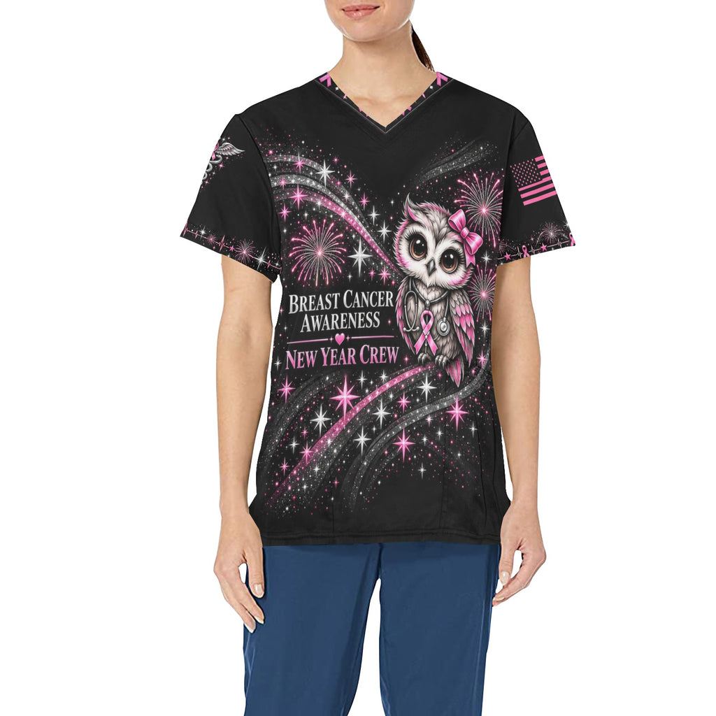 New Year Crew — Breast Cancer Awareness New Year's All-Over Print Scrub Top