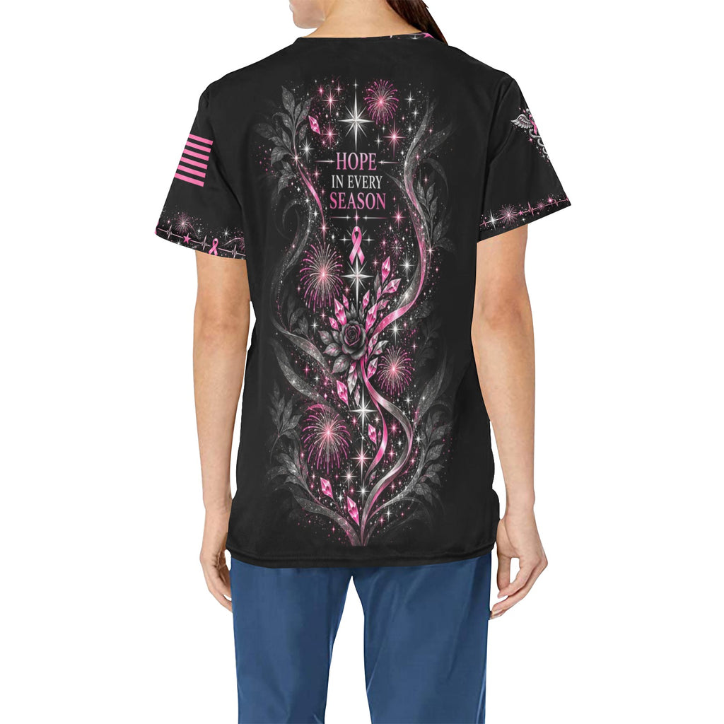 Midnight Resolve — Breast Cancer Awareness New Year's All-Over Print Scrub Top