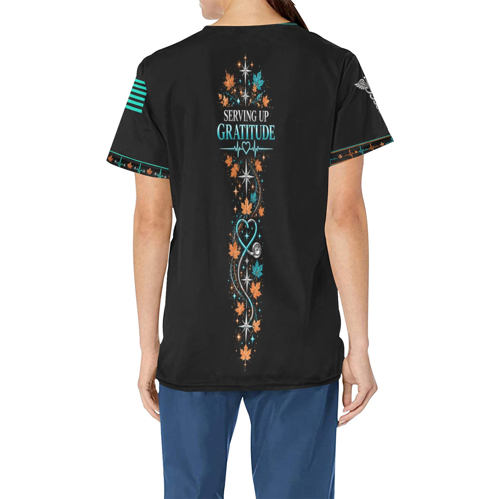 Thankful Crew — Respiratory Thanksgiving All-Over Print Scrub Top