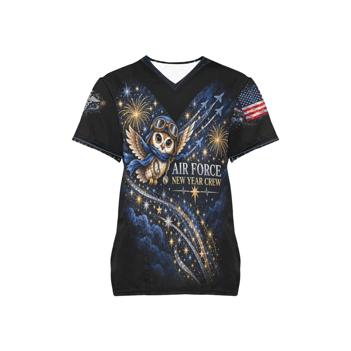 New Year Crew — Air Force New Year's All-Over Print Scrub Top