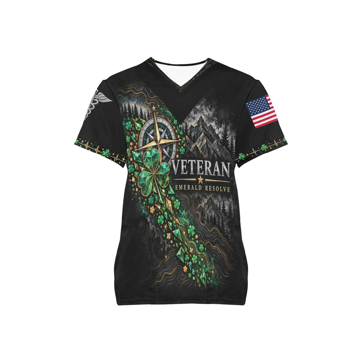 Emerald Resolve — Veterans St. Patrick's Day All-Over Print Scrub Top