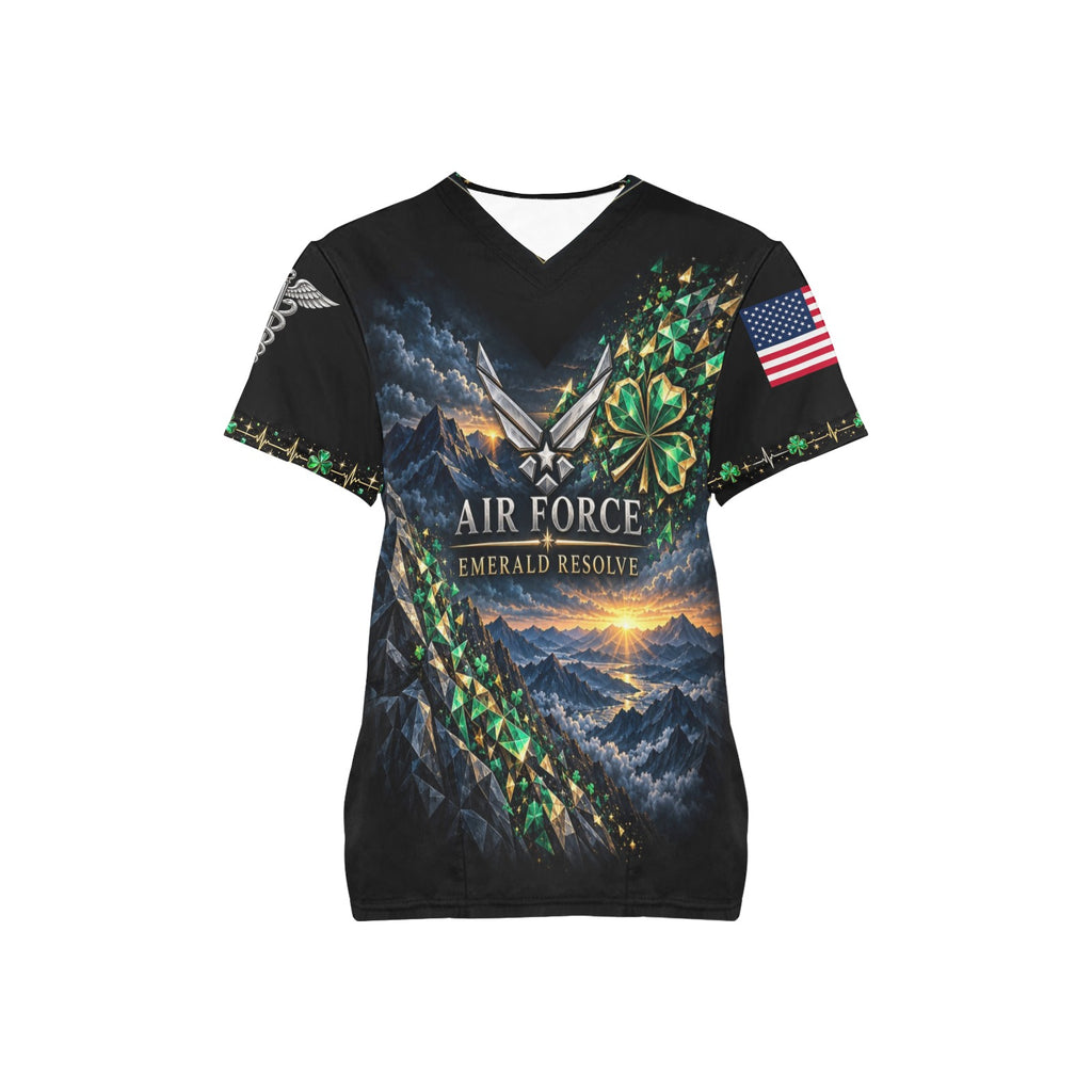 Emerald Resolve — Air Force St. Patrick's Day All-Over Print Scrub Top