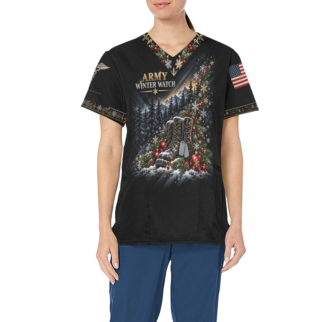 Winter Watch — Army Christmas All-Over Print Scrub Top