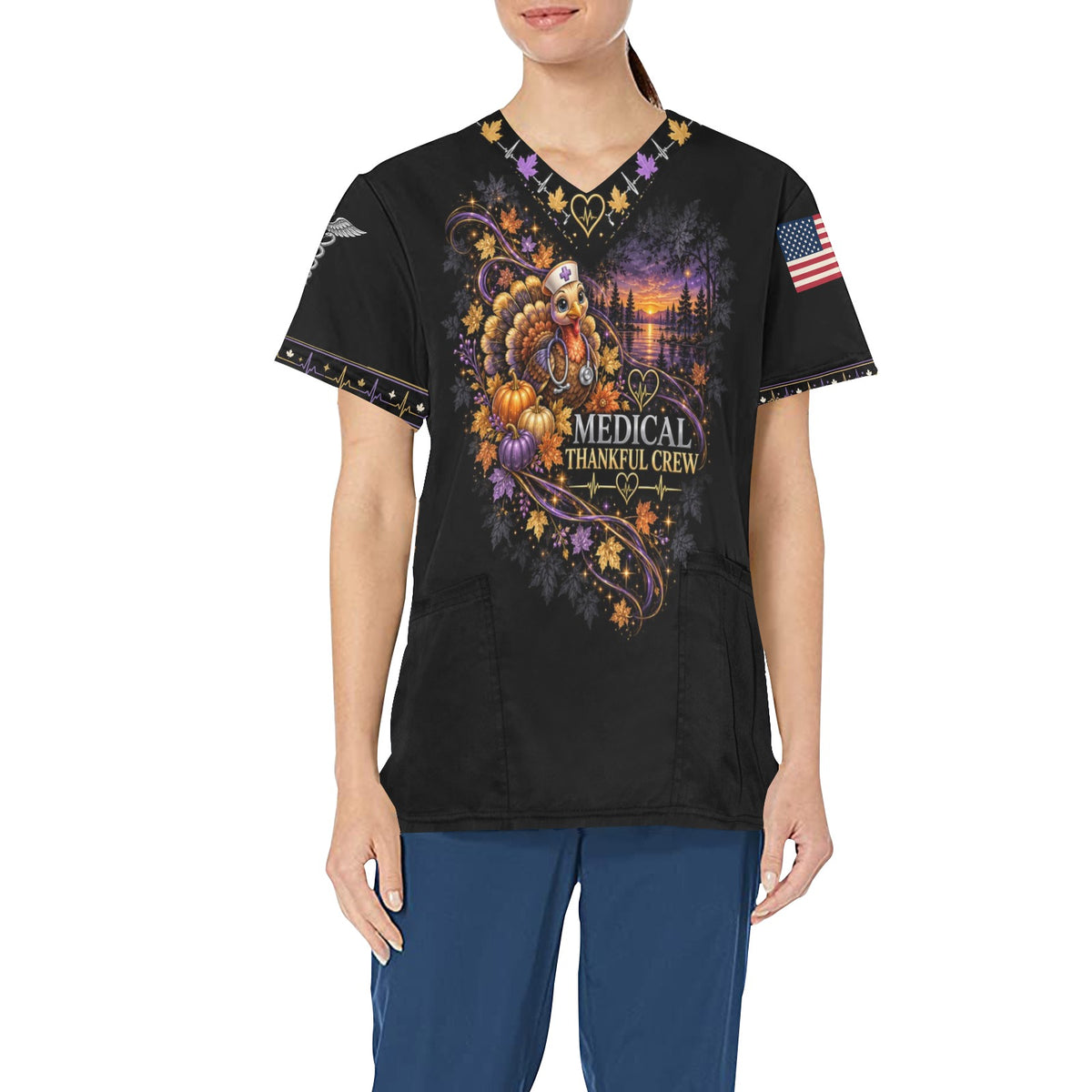 Thankful Crew — Medical Thanksgiving All-Over Print Scrub Top