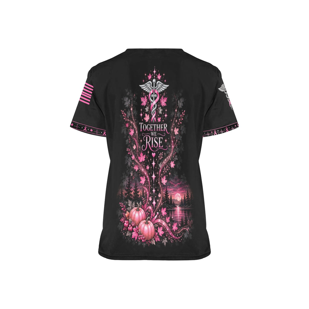 Thankful Crew — Breast Cancer Awareness Thanksgiving All-Over Print Scrub Top