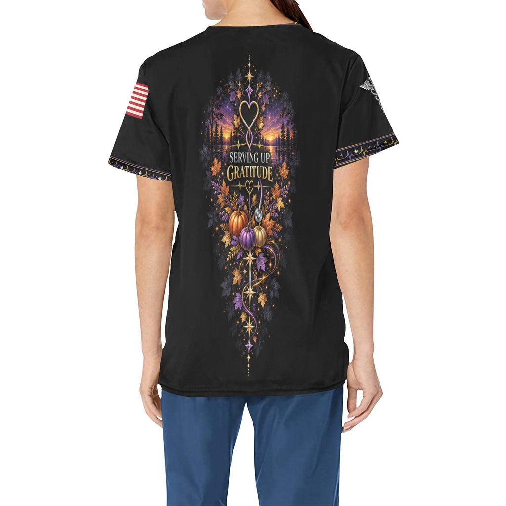 Thankful Crew — Medical Thanksgiving All-Over Print Scrub Top