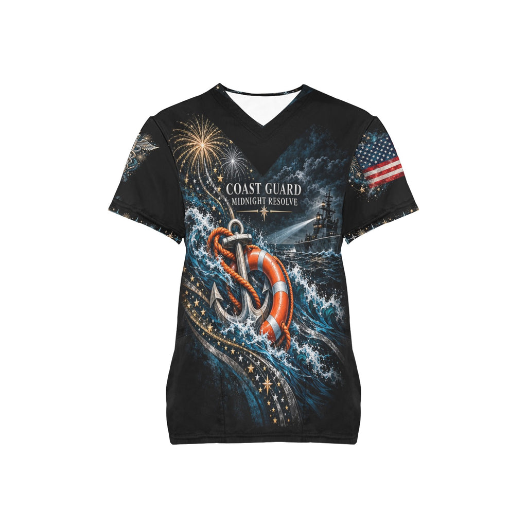 Midnight Resolve — Coast Guard New Year's All-Over Print Scrub Top