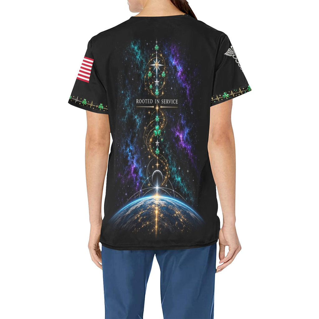 Shamrock Watch — Space Force St. Patrick's Day All-Over Print Scrub Top