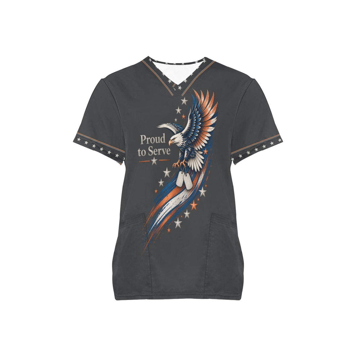 Proud to Serve — Veteran All-Over Print Scrub Top