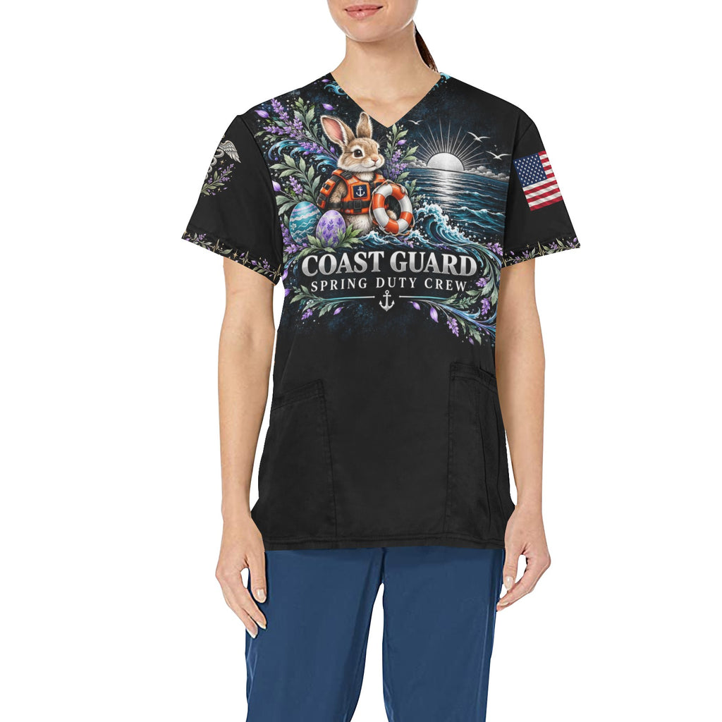 Spring Duty Crew — Coast Guard Easter All-Over Print Scrub Top