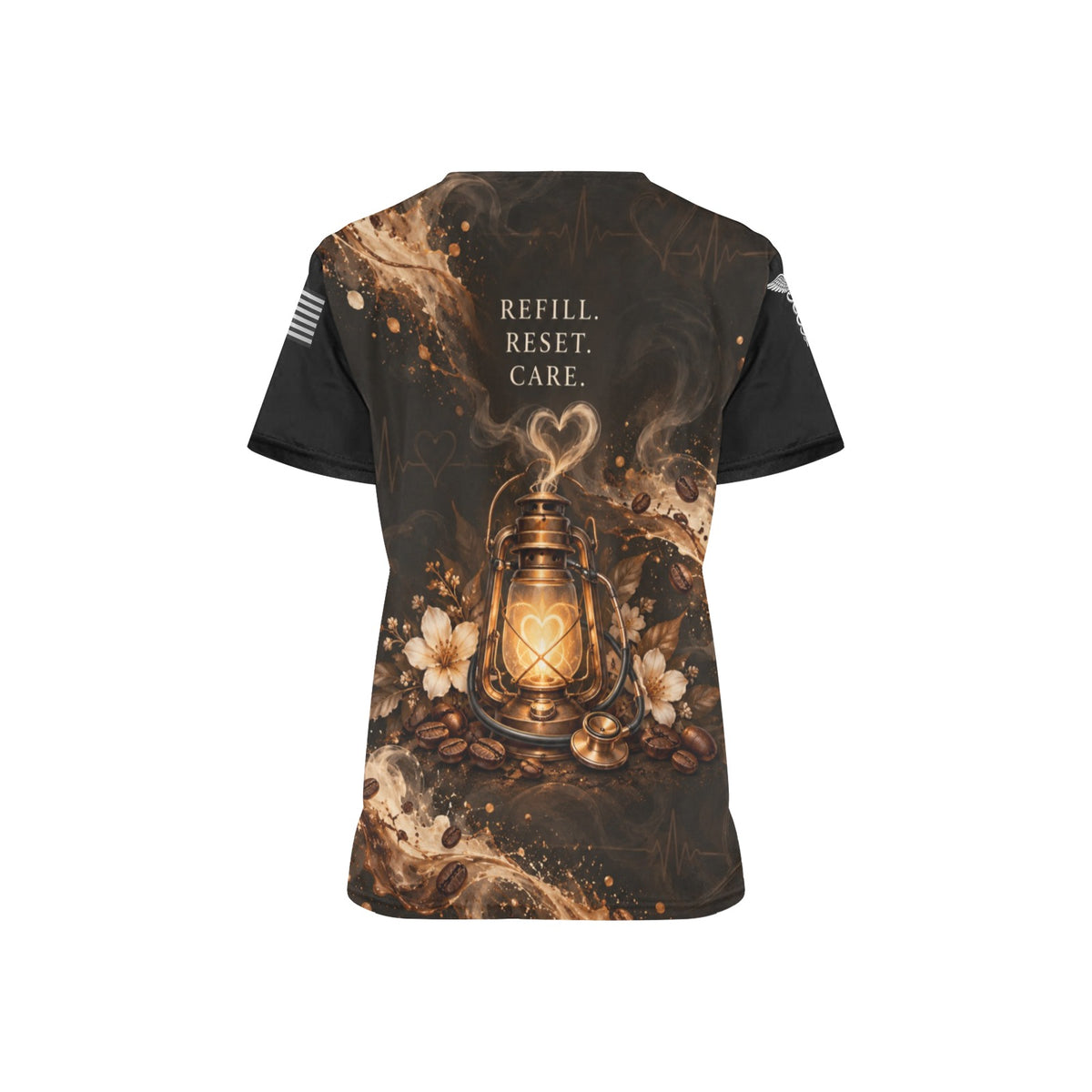 Caffeine & Compassion — Nursing All-Over Print Scrub Top
