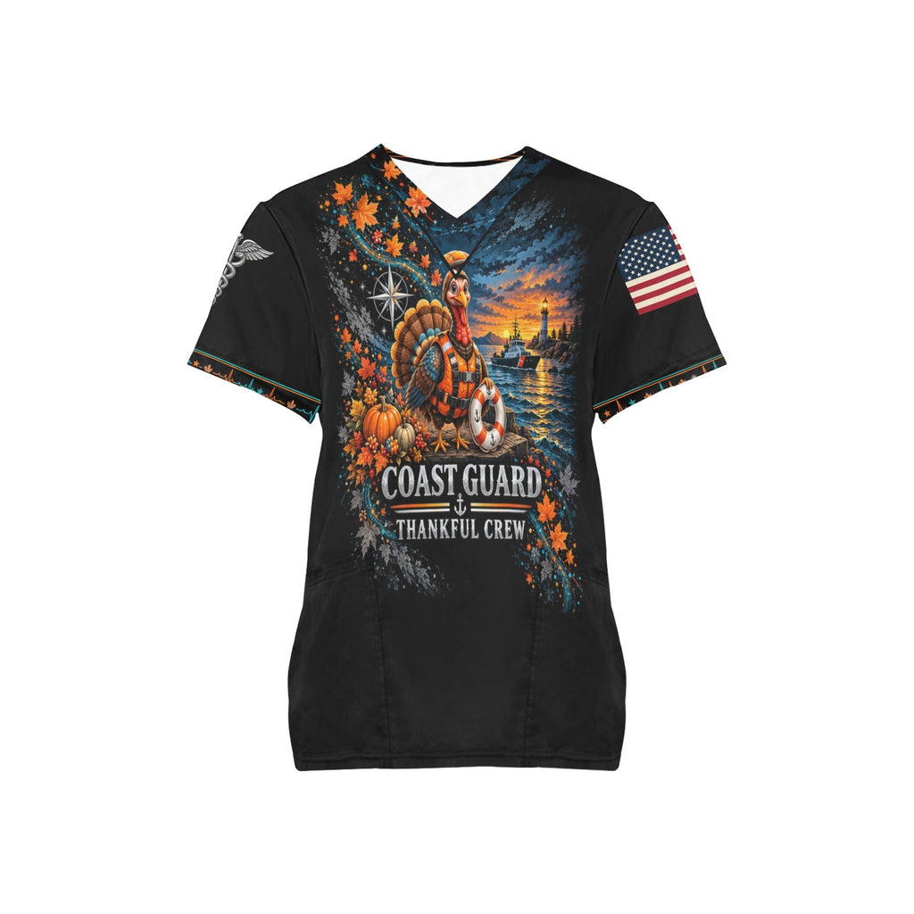 Thankful Crew — Coast Guard Thanksgiving All-Over Print Scrub Top