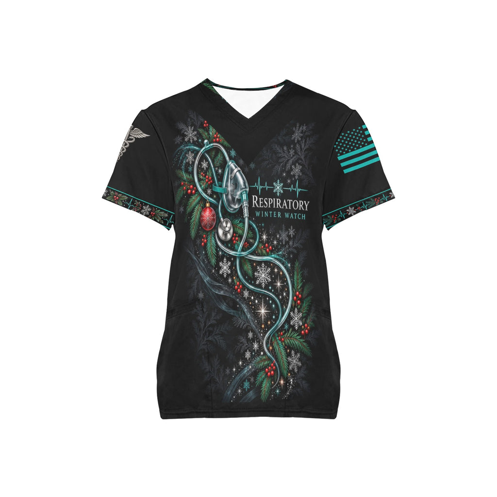 Winter Watch — Respiratory Christmas All-Over Print Scrub Top