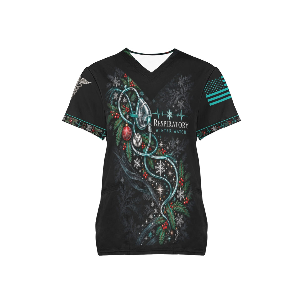 Winter Watch — Respiratory Christmas All-Over Print Scrub Top