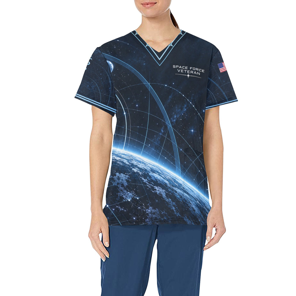 Beyond the Horizon — Space Force Veteran All-Over Print Scrub Top