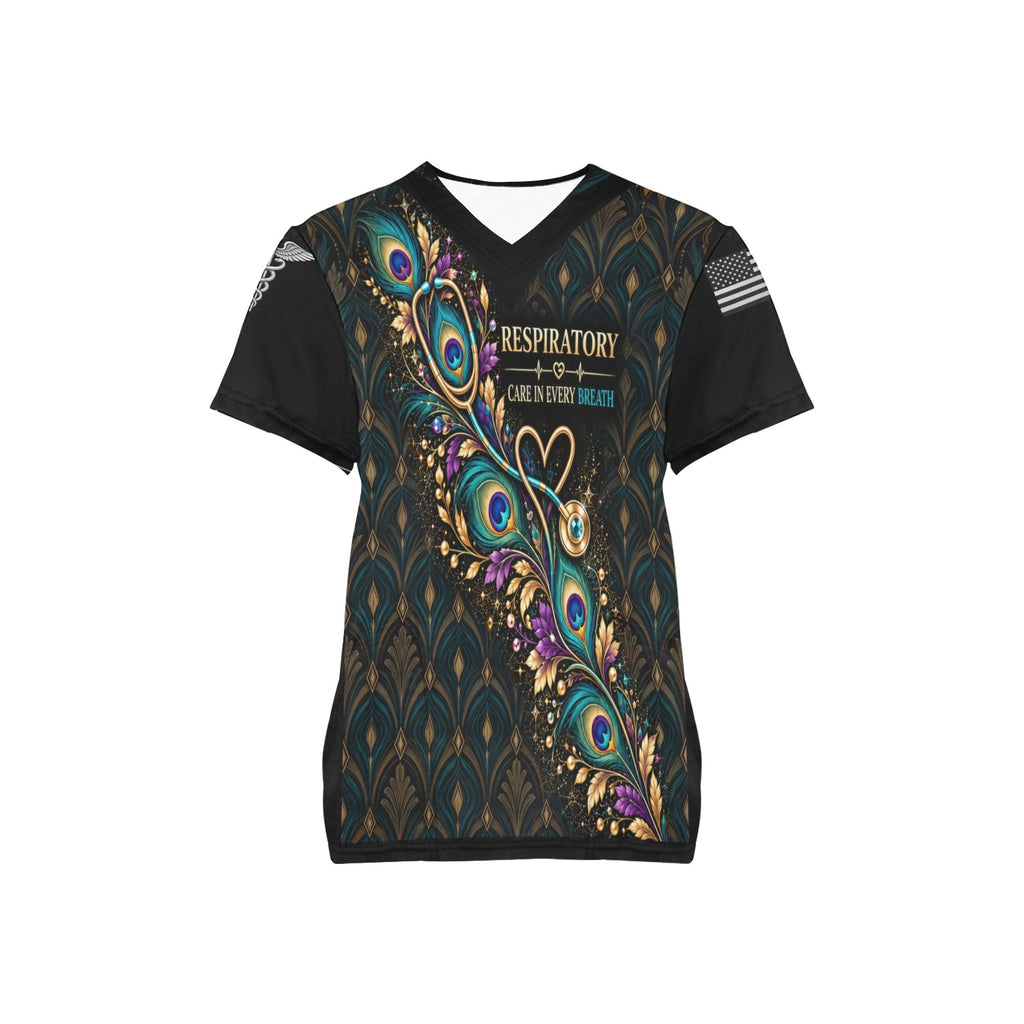 Peacock Respiratory — All-Over Print Scrub Top
