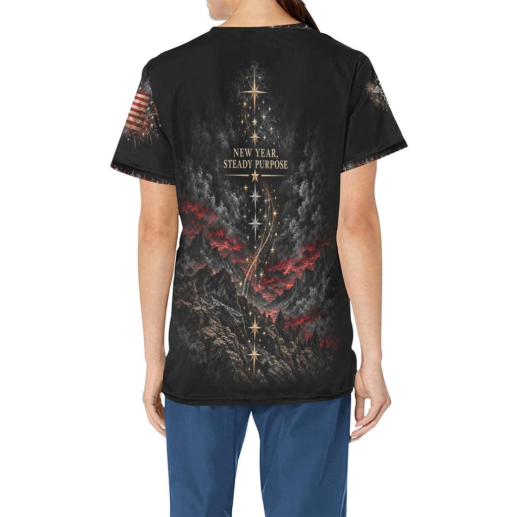 Midnight Resolve — Marine Corps New Year's All-Over Print Scrub Top